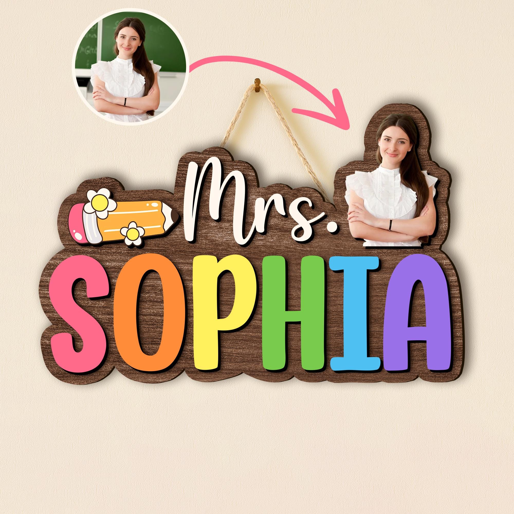 Custom Teacher Door Hanger: 3D Wood Classroom Decor, Personalized Name ...