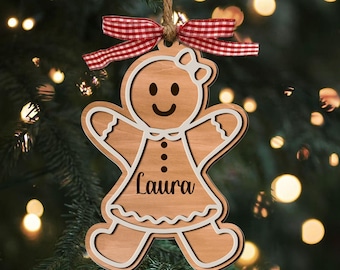 Adorno navideño de jengibre personalizado: Galleta de madera contrachapada 3D personalizada