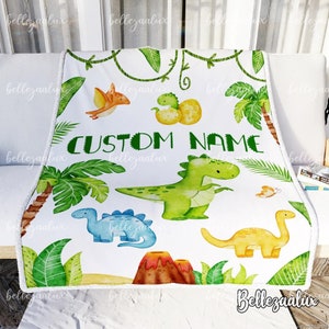 Personalized Dinosaur Blanket, Sherpa Throw Blanket, Dinosaur Name Blanket, Custom Name Quilt Blanket, Dinosaur Baby Blanket,Newborn Blanket