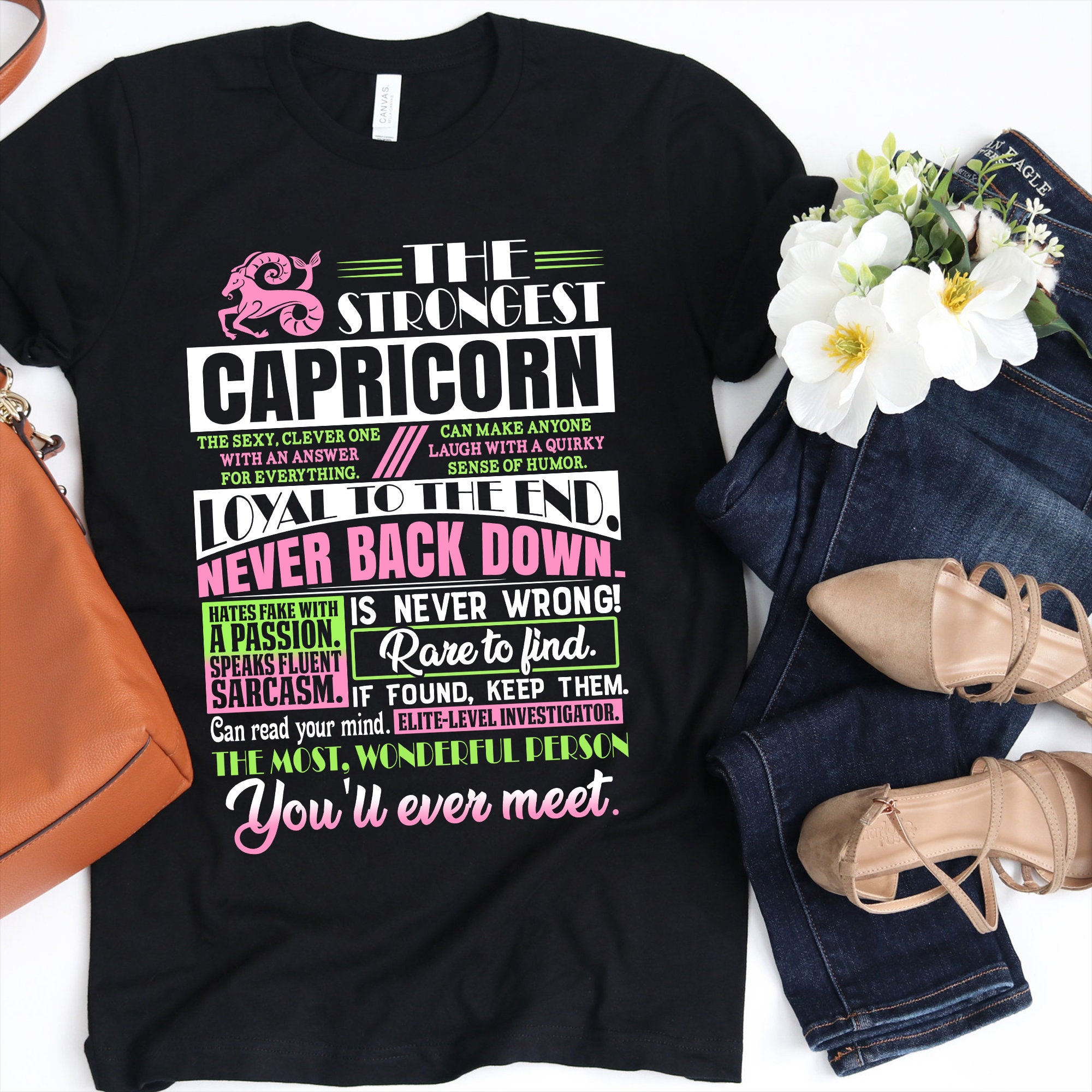 T-Shirt Femme Capricorne - "Le Pouvoir D'une Femme" - Coupe Large Gildan - Neuf