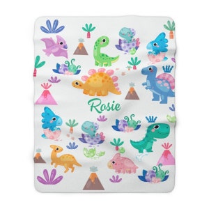Personalized Dinosaur Blanket, Sherpa Throw Blanket, Dinosaur Name Blanket, Custom Name Quilt Blanket, Dinosaur Baby Blanket,Newborn Blanket