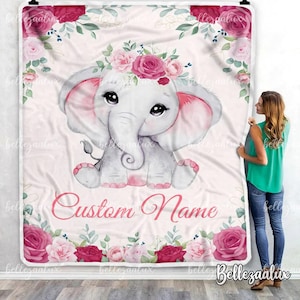 Manta de bebé personalizada con elefante: Manta polar personalizada para niña