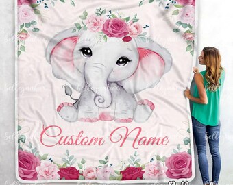 Custom Elephant Baby Blanket: Personalized Girl Fleece Blanket