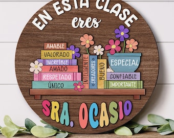Personalized Maestra Door Sign, Bilingual Teacher Gift, Latinx Decor Spanish Teacher Door Hanger, Back to School Gift,Latina Bilingual Decor