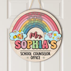 Personalized School Counselor Office Sign Custom Name Welcome Door Hanger Rainbow Encouragement Decor Gift For School Counselor Teacher