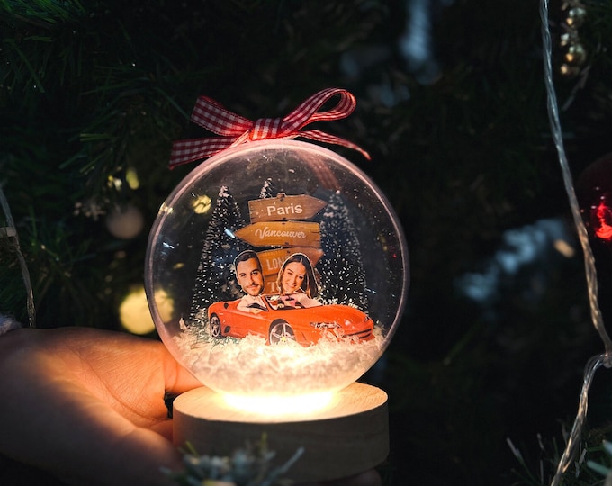 Personalized Photo Snow Globe Ornament: 3D Acrylic Ball, Couple Gift