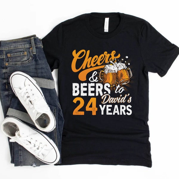 Personalized Cheers and Beers Birthday Shirt, Funny T Shirt, Tee Bday Mens Womens Ladies Gift Present Turning 30 years old Husband Wife