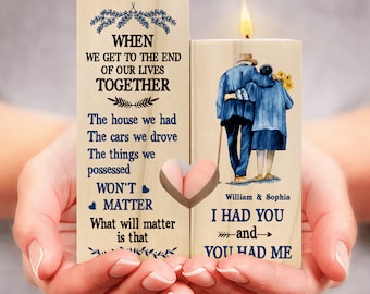 To My Wife, To My Husband Candle Holder, Love Holding Hands Wooden Candle Holder Personalized Names Wedding Gift Custom Engraved Gift Wood