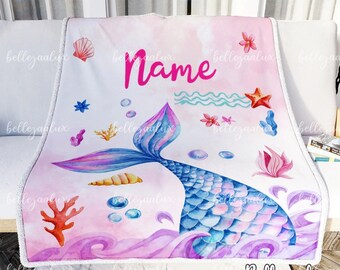 Personalized Mermaid Blanket: Custom Name Baby Blanket