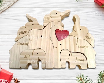 Handmade Wooden Elephant Family Puzzle: Nursery Decor Keepsake