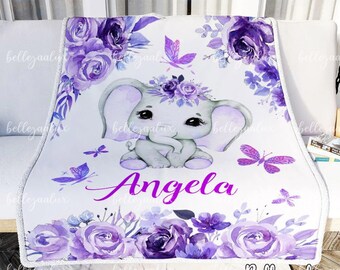 Custom Elephant Baby Blanket: Personalized Name Fleece Throw