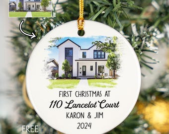 New Home Ornament, Personalized New Home Christmas Ornament, Watercolor Photo Ornament, Custom Photo Ornament, Happy New Home Gift