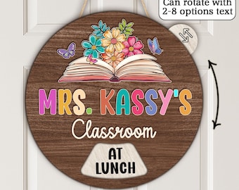 Rotating & Spinning Teacher Sign with Custom Status, Personalized Sign with Rotating Status for Teacher, 4 Layers Teacher Door Hanger