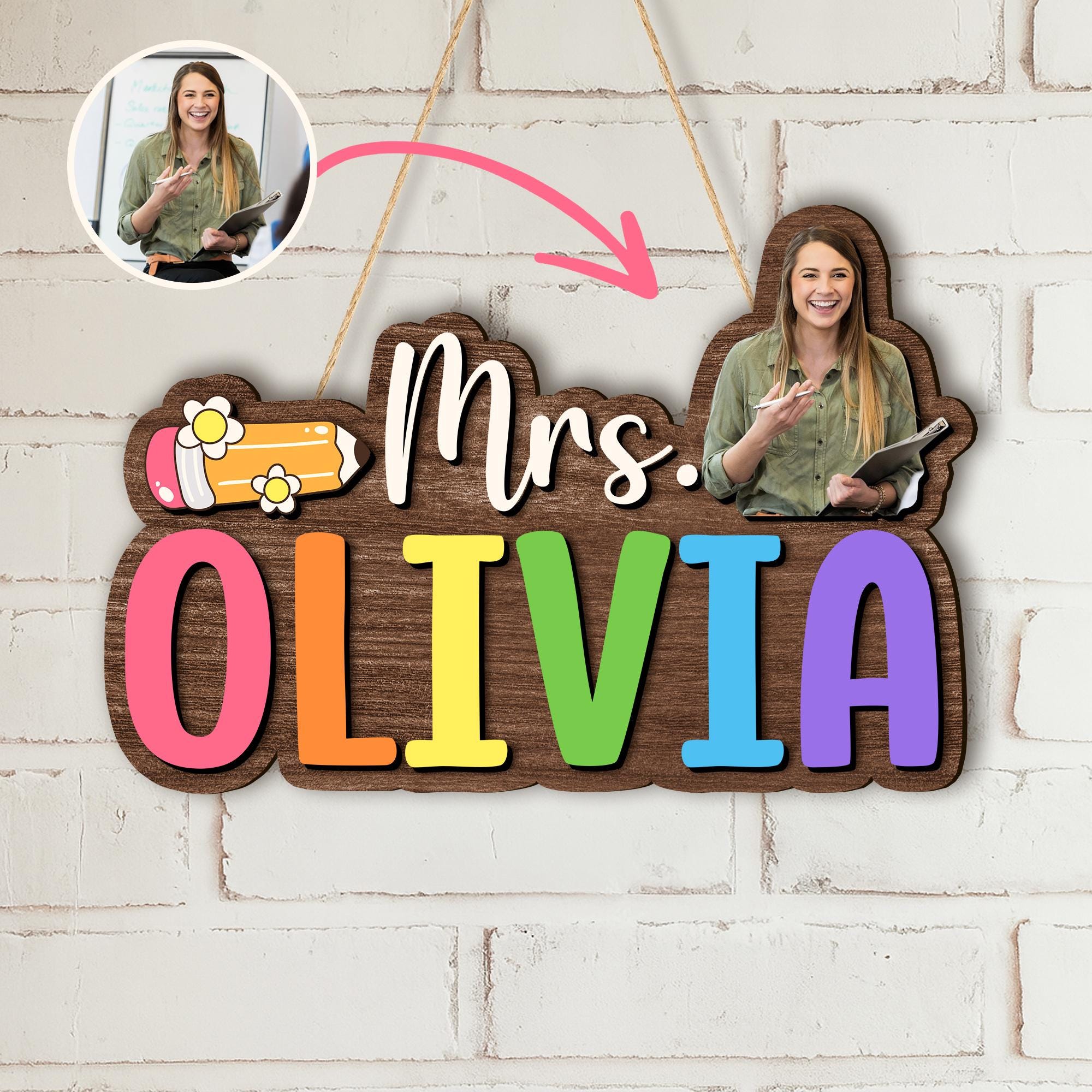 Custom Teacher Door Hanger: 3D Wood Classroom Decor, Personalized Name ...
