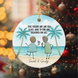 Personalized 3D Friendship Sea Glass Ornament, Custom Best Friend Christmas Decor Gift, Ceramic Keepsake for Long Distance Friends