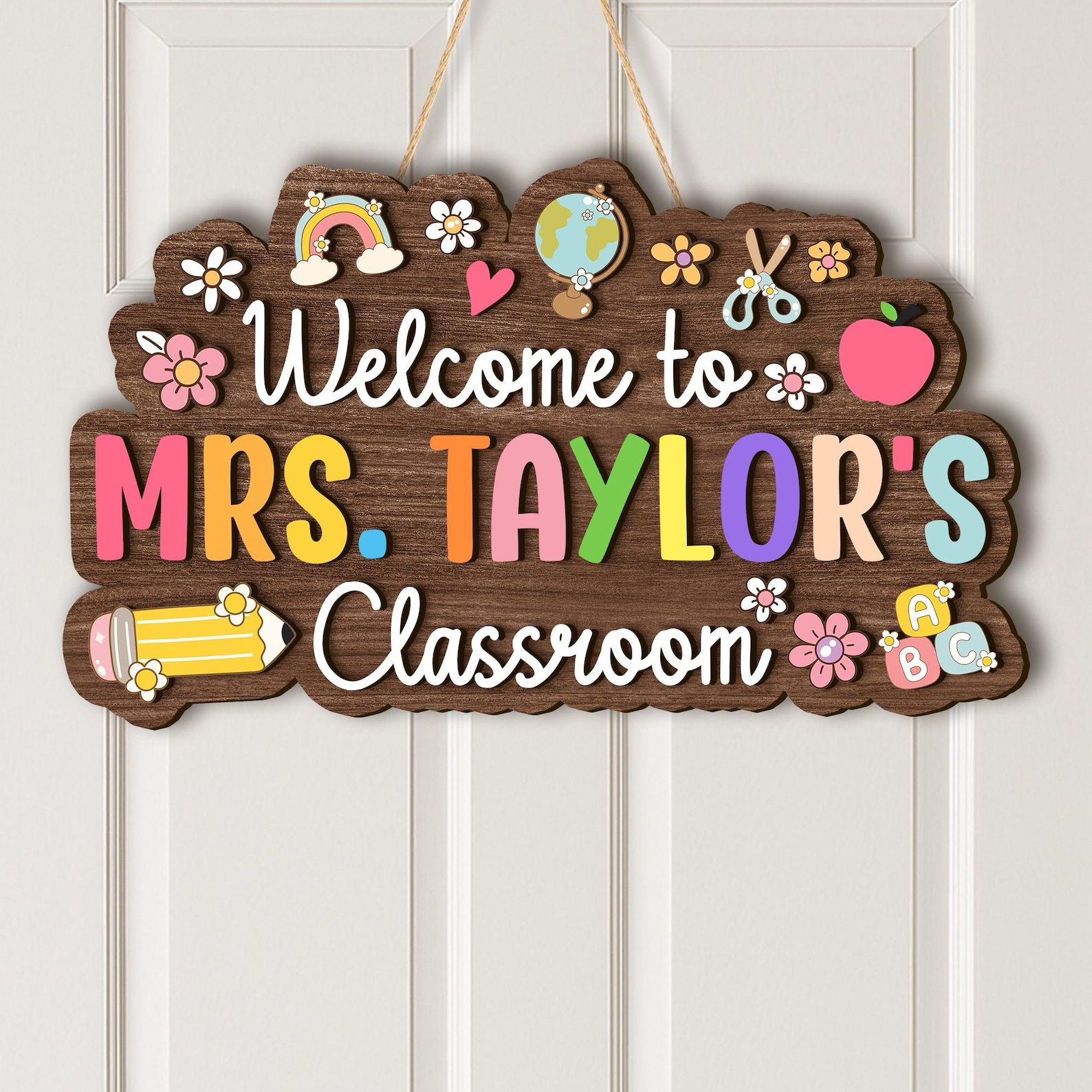 Personalized Teacher Name Sign: 3D Wood Classroom Door Hanger - Etsy