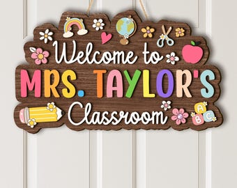 Personalized Teacher Name Sign: 3D Wood Classroom Door Hanger