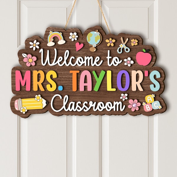 Personalisiertes Lehrer Namensschild: 3D Holz Türschild für das Klassenzimmer