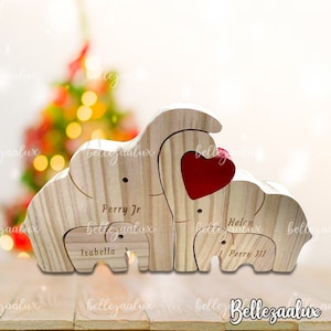 Personalized Wooden Elephant Family Puzzle, Wooden Elephant Puzzle with Family Names, Family Keepsake, Christmas Home Decor,Animal figurines