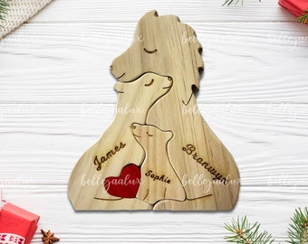 Rompecabezas de madera de familia de leones hecho a mano: decoración de recuerdo para la habitación de los niños
