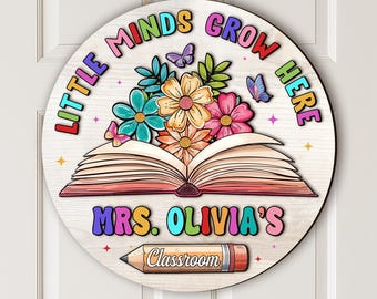 Custom Teacher Name Door Hanger: Floral Classroom Decor, Back to School Gift