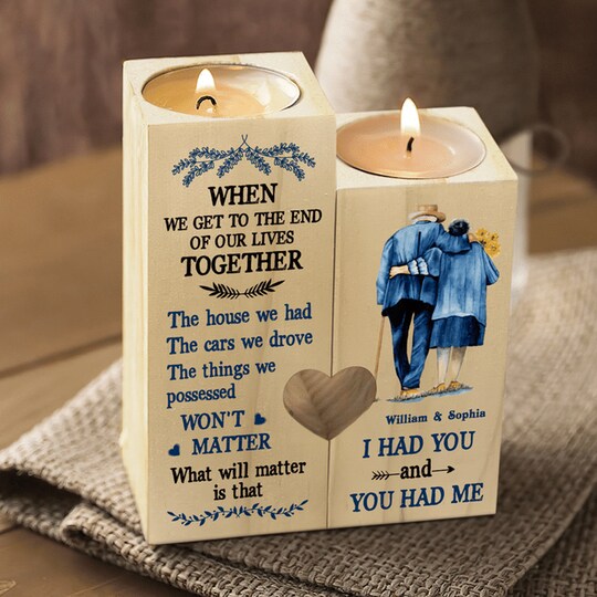 To My Wife, To My Husband Candle Holder, Love Holding Hands Wooden Candle Holder