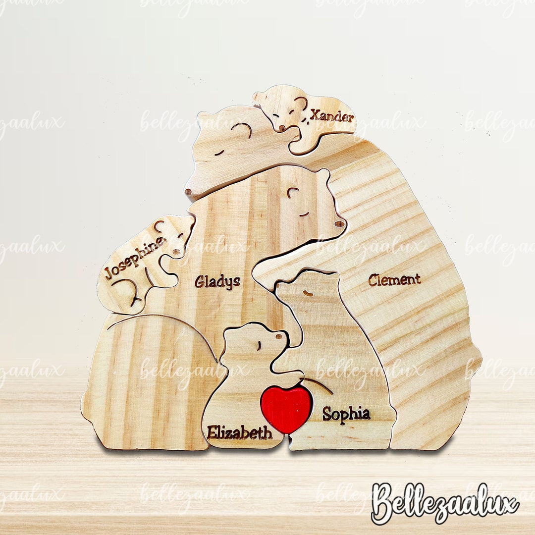 Custom Wooden Bear Name Puzzle - Family Gift With 2-7 Names, Home Decor For Mom & Family