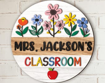 Custom Teacher Name Door Hanger: Floral Classroom Decor, Back to School Gift