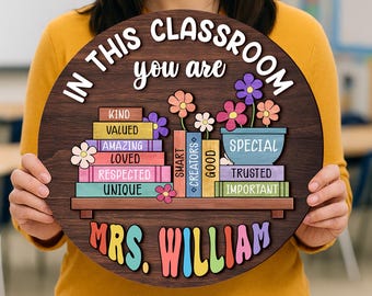 Custom Teacher Classroom Door Hanger: Personalized Wood Sign, Back to School Gift