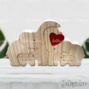 Wooden Elephants Family Puzzle Nursery Baby Decor Family Keepsake Gifts Animal Family Wooden Wedding Gift Family Of 5 Handmade Gifts