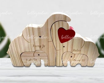 Handmade Wooden Elephant Family Puzzle: Keepsake Nursery Decor