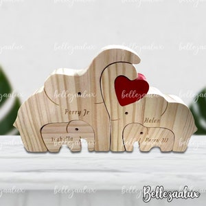 Wooden Elephant Family Puzzle Decor, Family Keepsake Gifts, Animal Family Gifts, New Baby Gift, Wooden Elephant Family, Wooden Pet Carvings