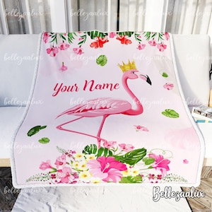 Personalized Flamingo Blanket, Sherpa Throw Blanket, Flamingo Name Blanket, Custom Name Quilt Blanket, Flamingo Baby Blanket,Newborn Blanket
