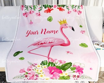 Personalized Flamingo Blanket: Custom Name Sherpa Throw
