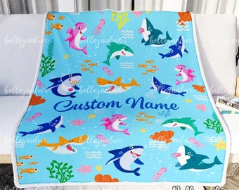 Manta de tiburón personalizada: Manta de bebé con nombre personalizado