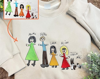 Custom Embroidered Kids Drawing Sweatshirt: Personalized Portrait Gift