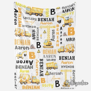 Couverture de construction personnalisée, couverture de bébé garçon, couverture personnalisée pour bébé, cadeau de douche de bébé, couverture pour bébé de camion de construction, cadeaux de garçon
