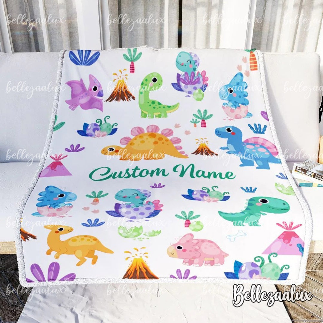 Personalized Dinosaur Blanket Sherpa Throw Blanket Dinosaur Etsy