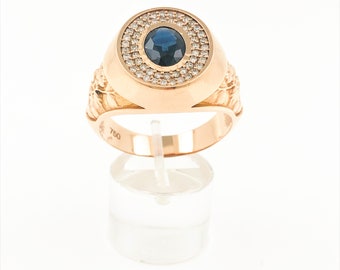 Gold Ring 18 Karat Roségold 1.20 ct Ceylon Saphir 1 ct Diamanten 750 Gold