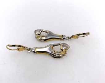 Vintage Ohrhänger vergoldet mit Hand und Herz aus Zirkonia