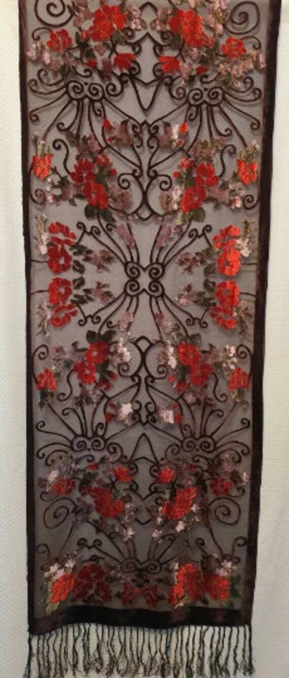 VELVET DEVORE Floral and Ornament Silk Scarf/Wrap - image 5