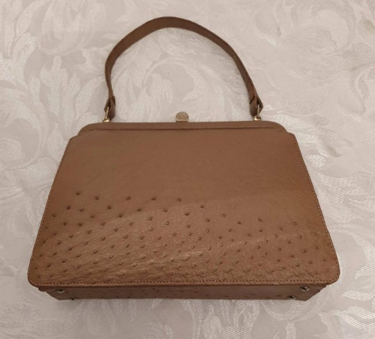 Vintage DISSONA Light Tan Ostrich Skin Satchel Bag Purse -  Israel