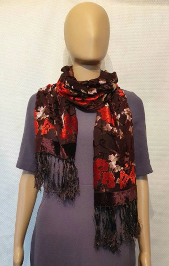 VELVET DEVORE Floral and Ornament Silk Scarf/Wrap - image 2