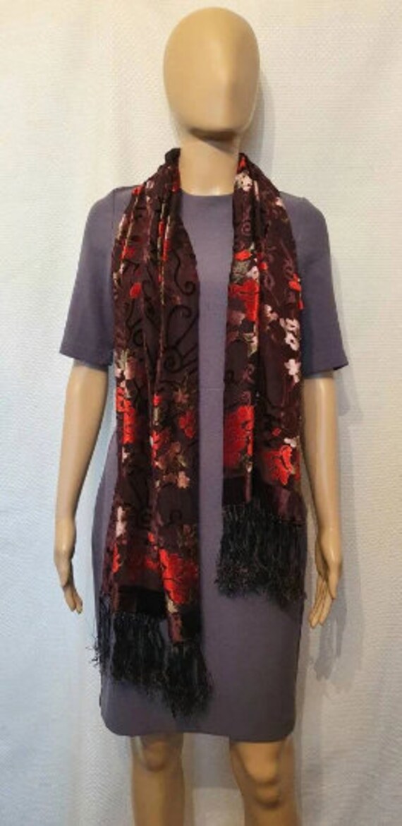 VELVET DEVORE Floral and Ornament Silk Scarf/Wrap - image 4