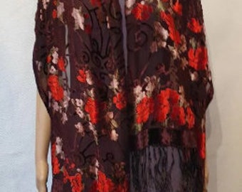 VELVET DEVORE Floral and Ornament Silk Scarf/Wrap