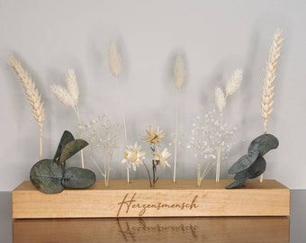 Trockenblumenleiste mit Gravur, Trockenblumen Flowergram & edle Buche, Muttertagsgeschenk, Hochzeitsgeschenk, DreamCatchersVonOlga