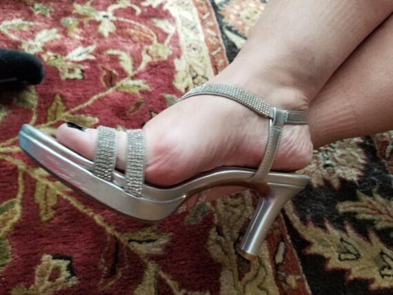Smoking hot, rhinestone naturalized silver heels.… - image 8