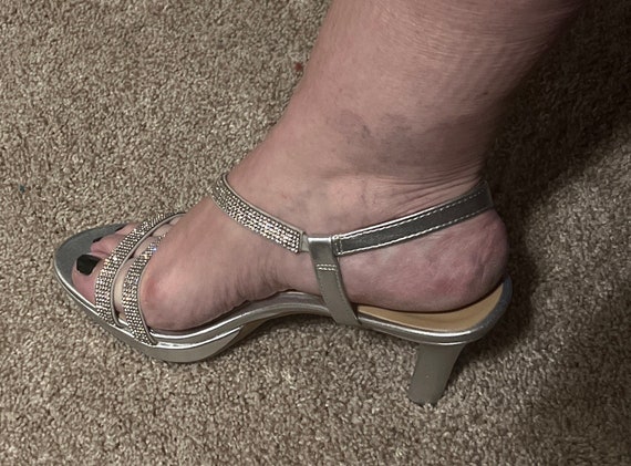 Smoking hot, rhinestone naturalized silver heels.… - image 5