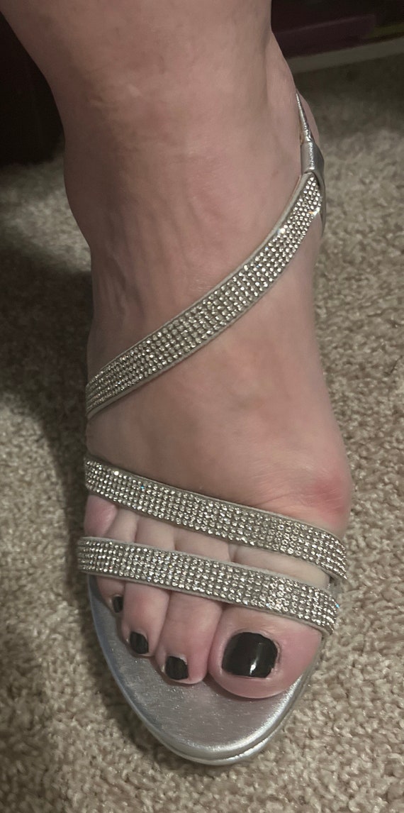 Smoking hot, rhinestone naturalized silver heels.… - image 4