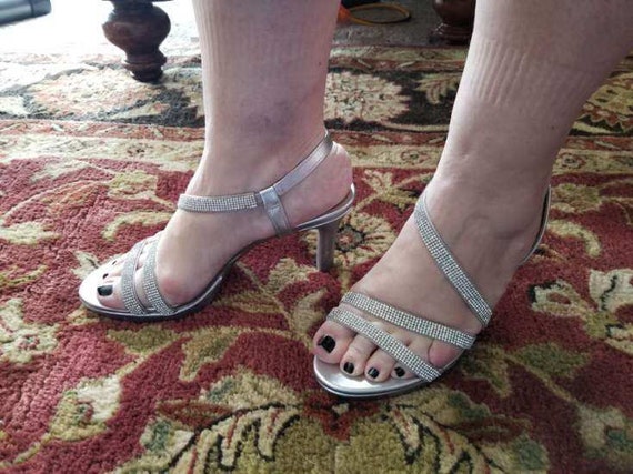 Smoking hot, rhinestone naturalized silver heels.… - image 1